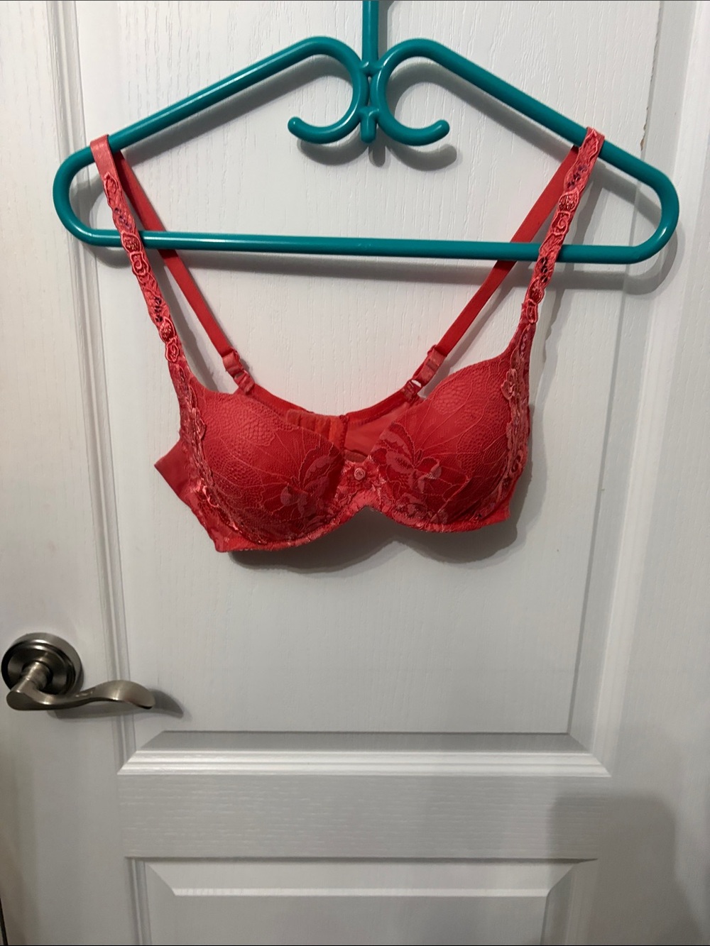 Lace-Trim Underwire Bra - Coral Red